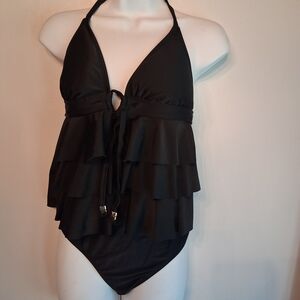 Black Ruffled Halter Swim Two-Piece Bikini